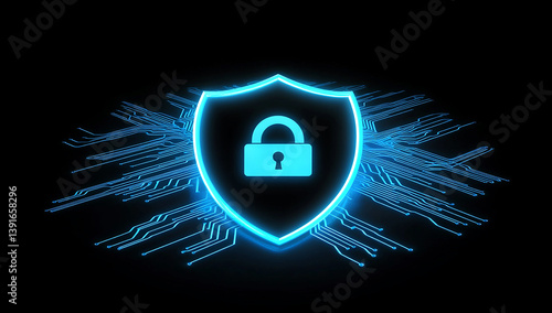 A glowing shield icon with technology sign ai  generated