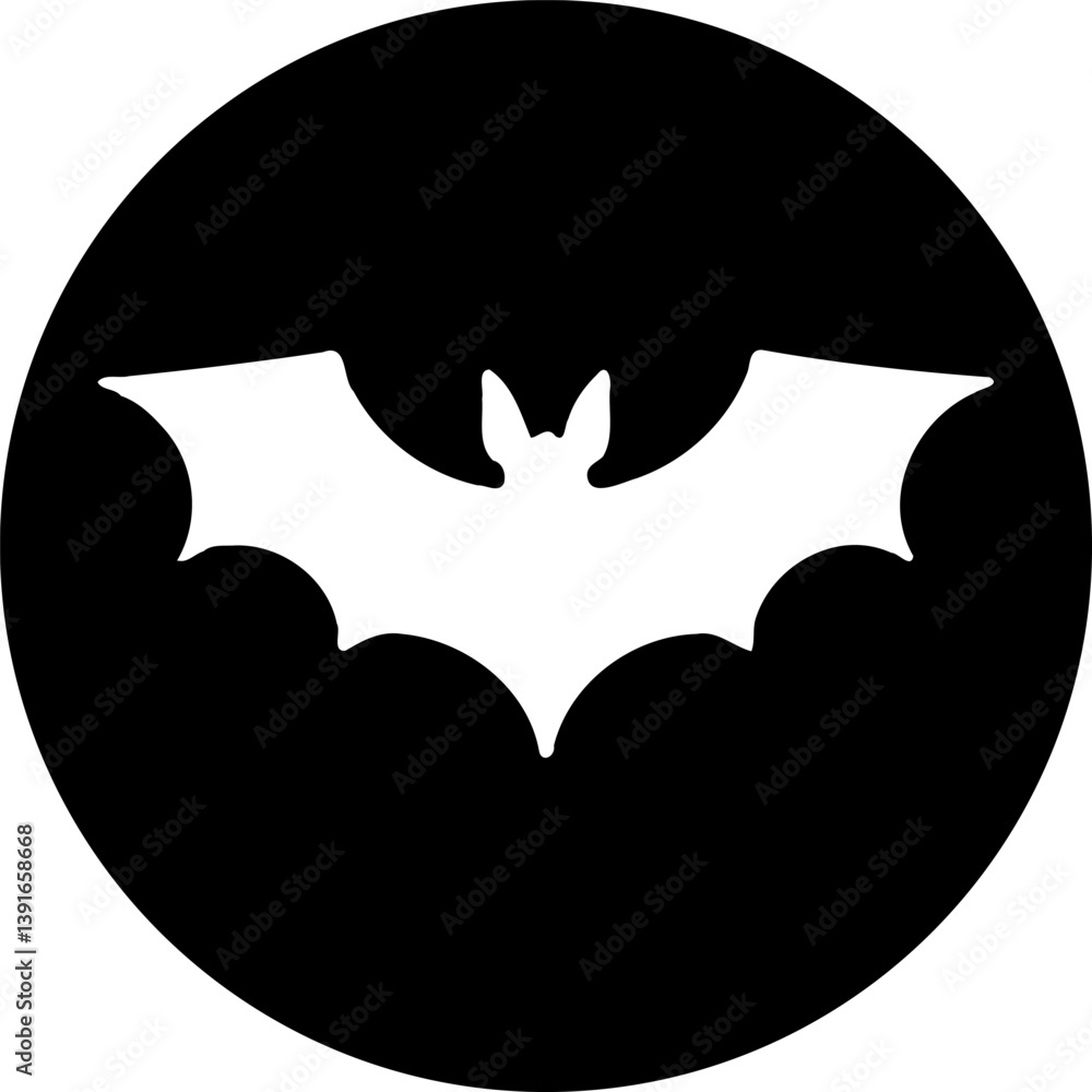 Fototapeta premium Silhouette of a bat against a dark circular field, hinting at nocturnal themes