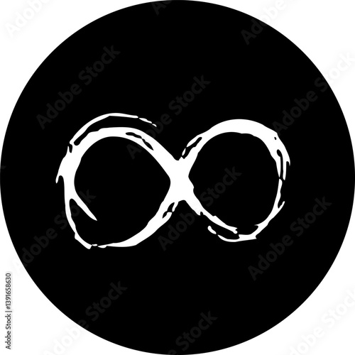 Infinite loop illustration set against a stark black circular background