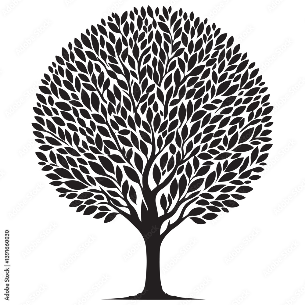 Naklejka premium Circular Tree Illustration Depicting Fullness of Life and Growth