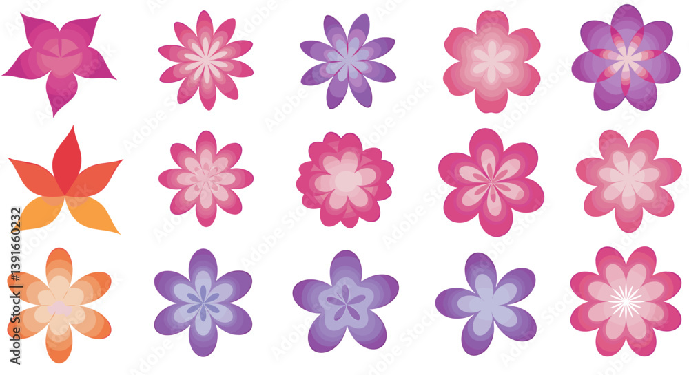 Obraz premium Set of gradient pink and purple flower icons