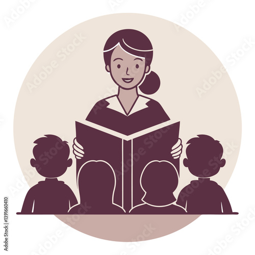 Teacher Reading Storybook to Attentive Preschool Children Classroom