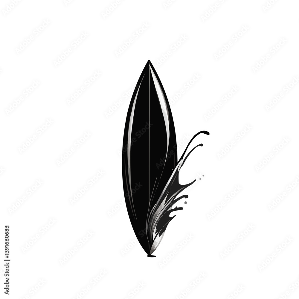 Abstract stylized leaf-shaped form in high-contrast monochrome with metallic curves suggesting fluidity movement energy and dynamism against a solid black background Abstract stylized leaf-shaped form in high-contrast monochrome with metallic curves suggesting fluidity movement energy and dynamism against a solid black background