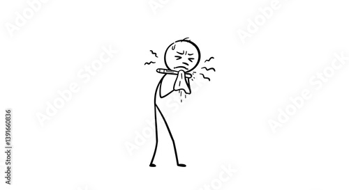 Cartoon stickman holding in a sneeze