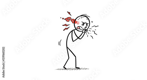 Stick figure bending from powerful sneeze