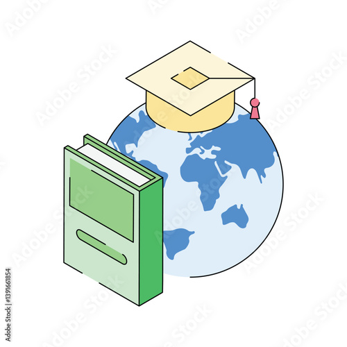 Download out premium isometric icon depicting global study