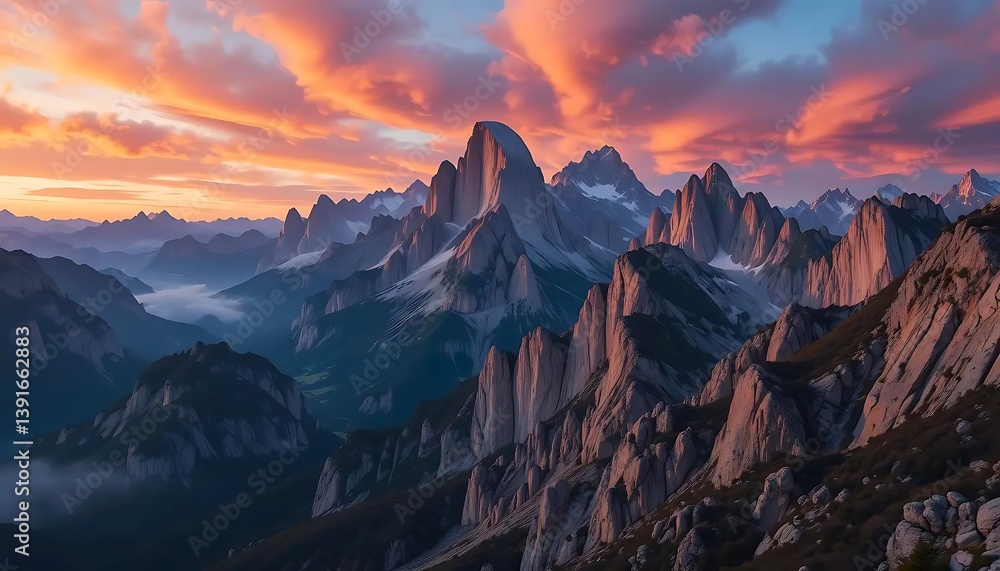 Sunset Over Jagged Peaks Nature's Majesty Sunset Over Jagged Peaks Nature's Majesty