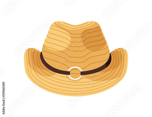 Straw cowboy rodeo hat. Western american style summer headwear with curved br...