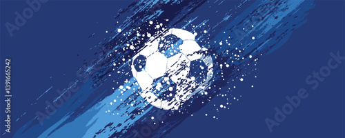 vector black grunge soccer ball on white and blue