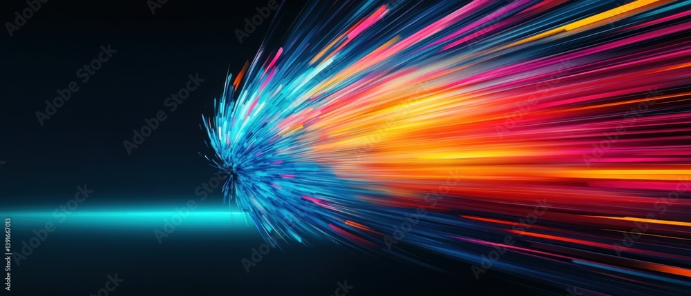 Obraz premium Abstract colorful explosion with light trails on dark background Concept of speed, data flow, and technology innovation