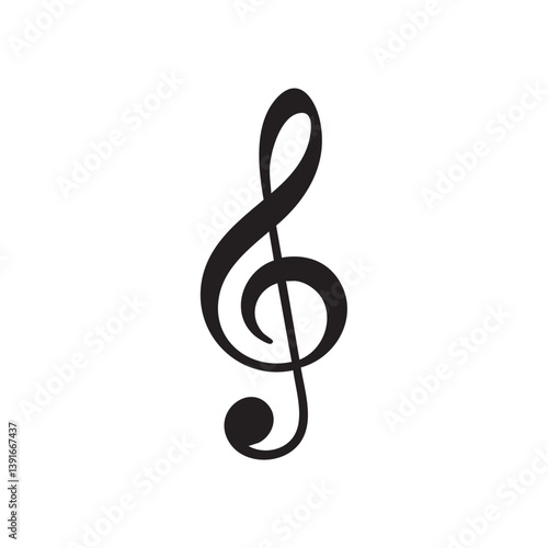 A minimalist black and white line drawing of a musical treble clef symbol on a plain white background