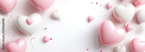 Obraz na płótnie Heart-shaped balloons in pink and white (1) w salonie