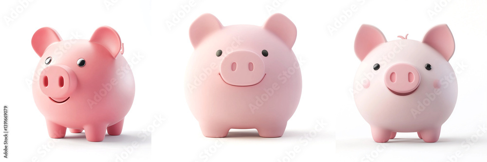 Pink Piggy Bank Trio: Three charming piggy banks, each radiating a unique personality and vibrant hue, symbolizing financial wellness, investment, savings and future prosperity. Pink Piggy Bank Trio: Three charming piggy banks, each radiating a unique personality and vibrant hue, symbolizing financial wellness, investment, savings and future prosperity.