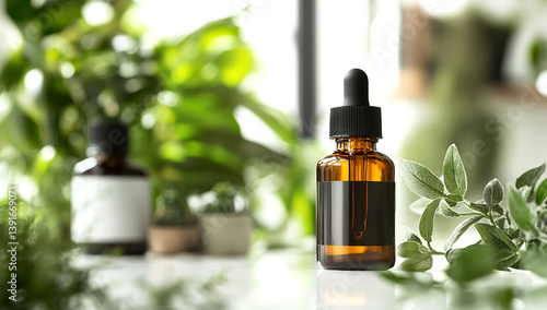 Photo of a natural health product with leaf on background ai generated