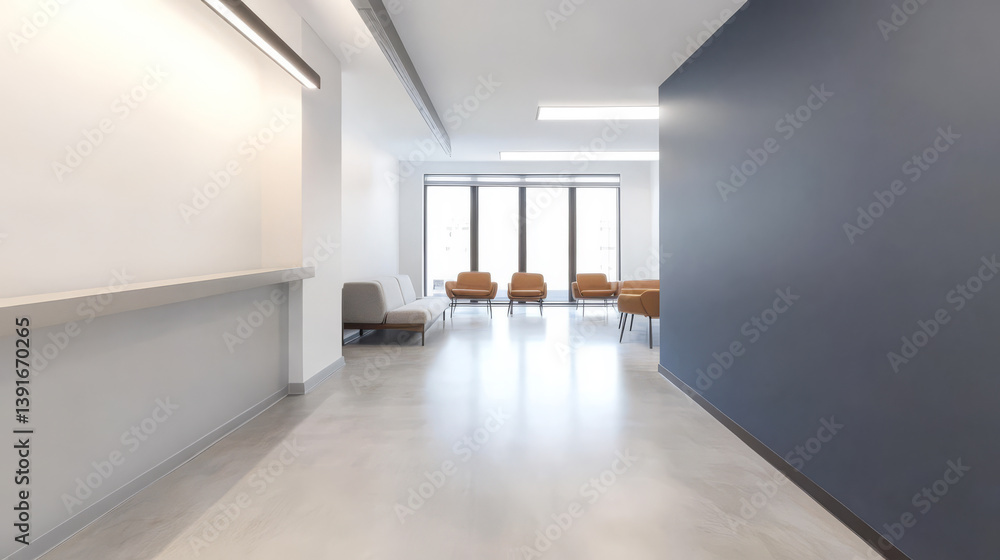 Fototapeta premium Modern waiting area with comfortable seating in bright spacious interior design