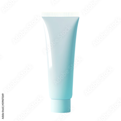 A 3D illustration of a standing cosmetic tube with a sealed end and rounded cap, presented in a clean minimalistic style on a plain background