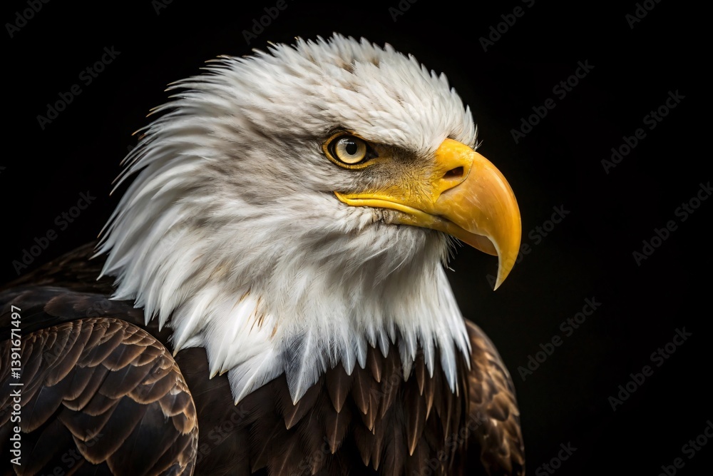 Bald eagle with sharp yellow beak and piercing gaze Bald eagle with sharp yellow beak and piercing gaze