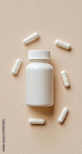 White bottle of healthy supplements product photography ai generated
