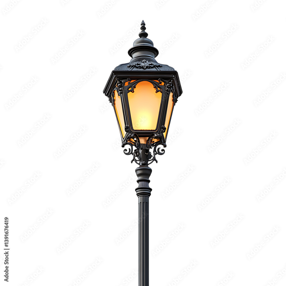 Classic street lamp with warm glow png Classic street lamp with warm glow png