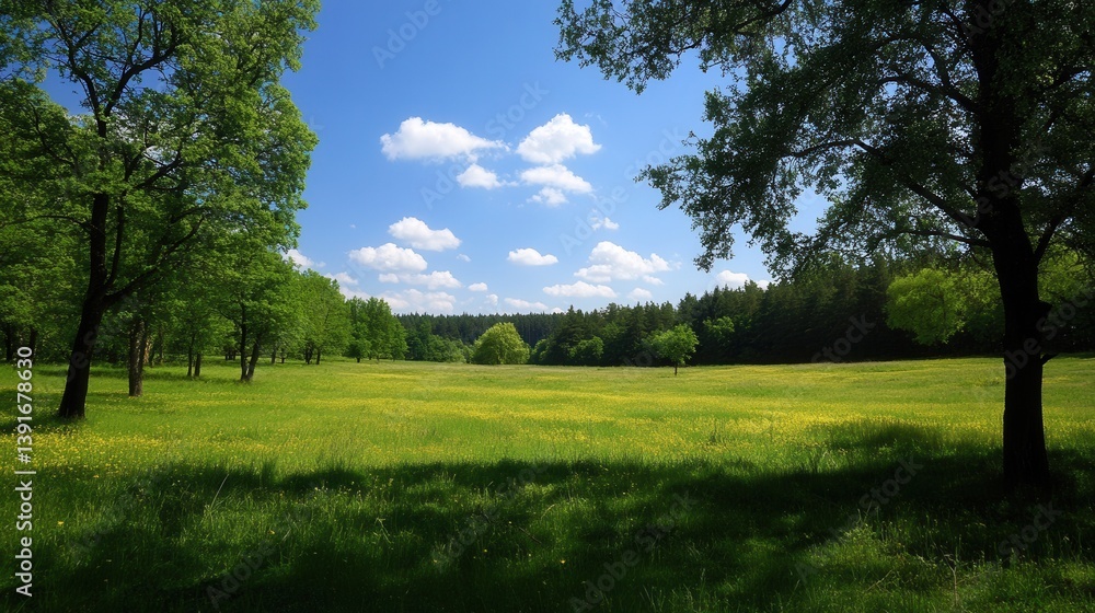 Sunny meadow with trees and a clear blue sky Sunny meadow with trees and a clear blue sky