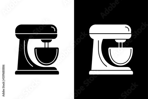 Modern Stand Mixer Vector Silhouette Design in Black & White.