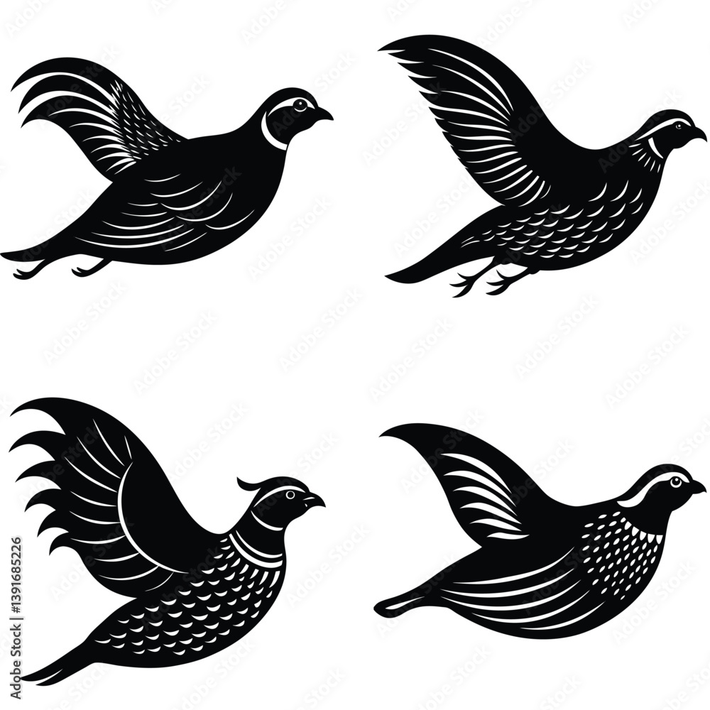 Fototapeta premium Quail Vector Silhouetted Bundle Set Collection. Quail Bird