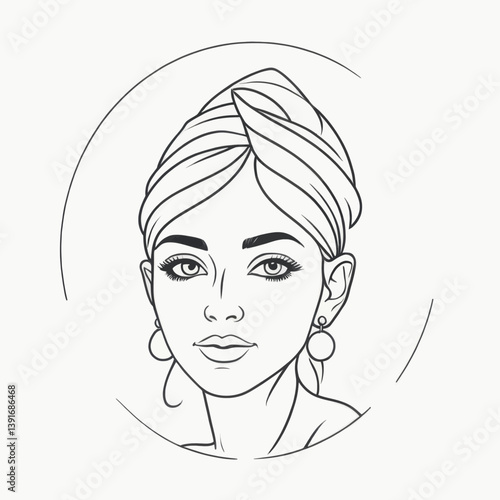 Elegant Woman Portrait Line Art Drawing Fashion Beauty Illustration