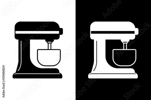 Kitchen Mixer Silhouette Icon Black and White Vector Art.