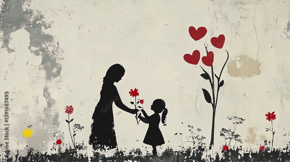 mother and daughter planting flowers together: a heartwarming poster celebrating love, growth, and bonding in the garden – perfect for nursery or home decor!