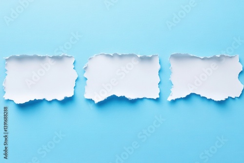 Obraz na płótnie Three ripped pieces of white paper on a light-blue background w salonie