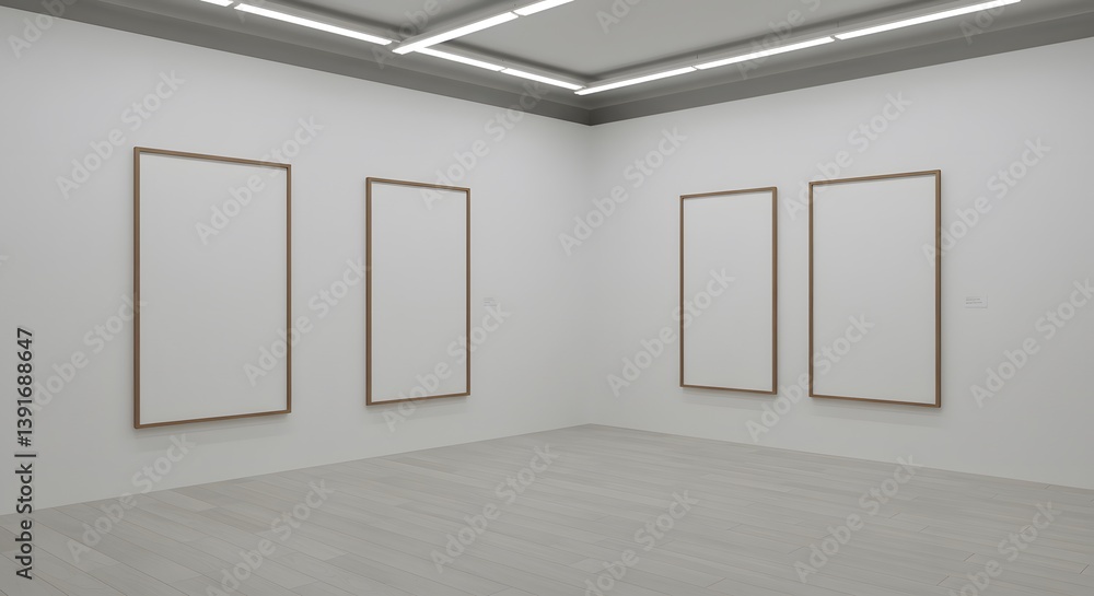 Empty Gallery: Minimalist Art Space with Blank Canvases Empty Gallery: Minimalist Art Space with Blank Canvases