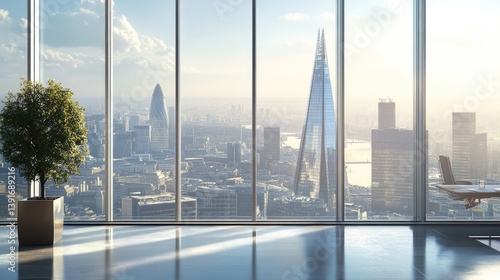 Modern office space with panoramic city view of London, a bright and inspiring work environment