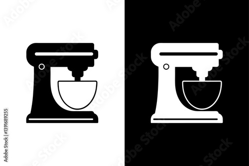 Black & White Stand Mixer Vector Icon Kitchen Appliance Silhouette.
