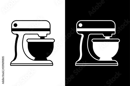 Stand Mixer Silhouette Vector Icon Black and White Design.