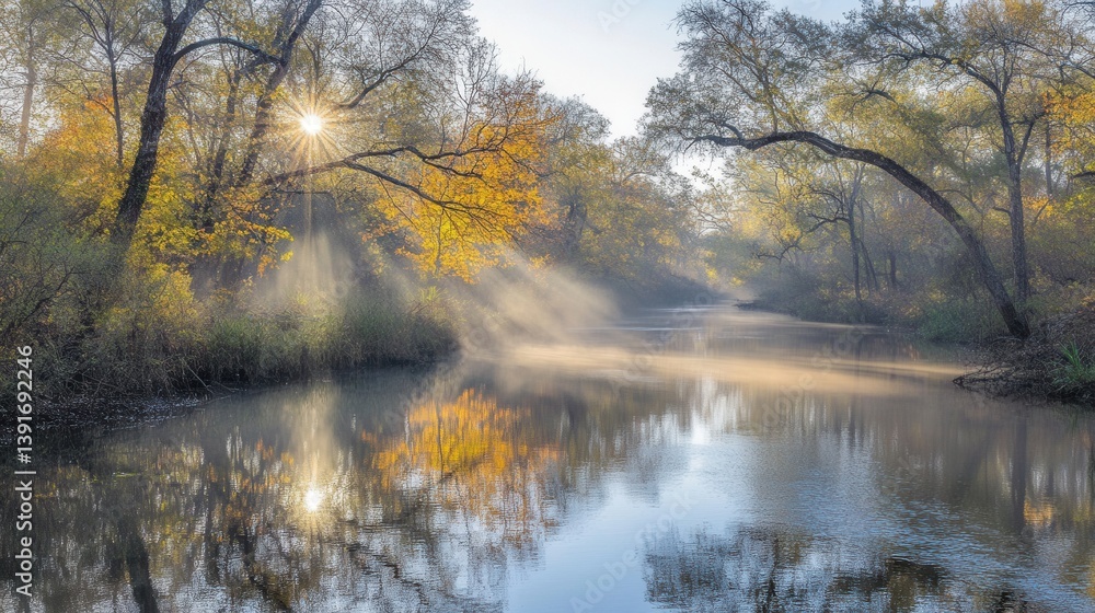 Fototapeta premium Autumnal sunrise over a tranquil river