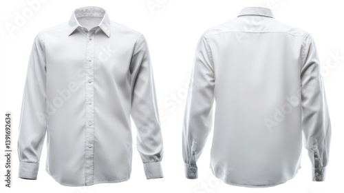 White Long Sleeve Shirt Front and Back View on White Background