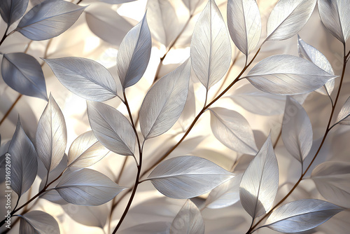 Elegant and soft leaves in the sunlight create a serene background, perfect for nature-themed projects and botanical designs.