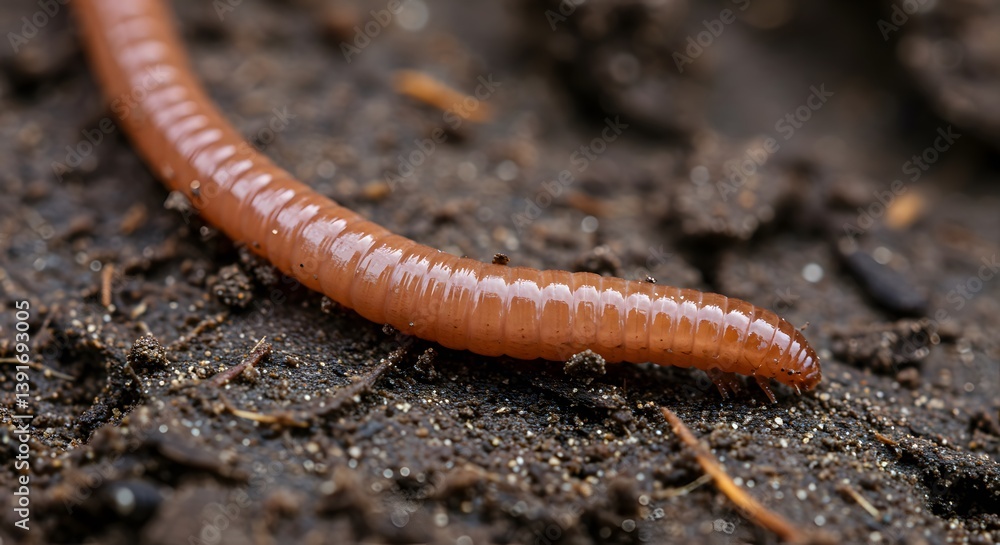 Worm Crawling on Dark Soil in a Garden Environment Close-up Worm Crawling on Dark Soil in a Garden Environment Close-up