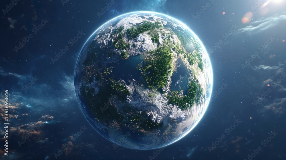 Obraz premium Earth From Space with Forest and Clouds in a Cosmic Scene