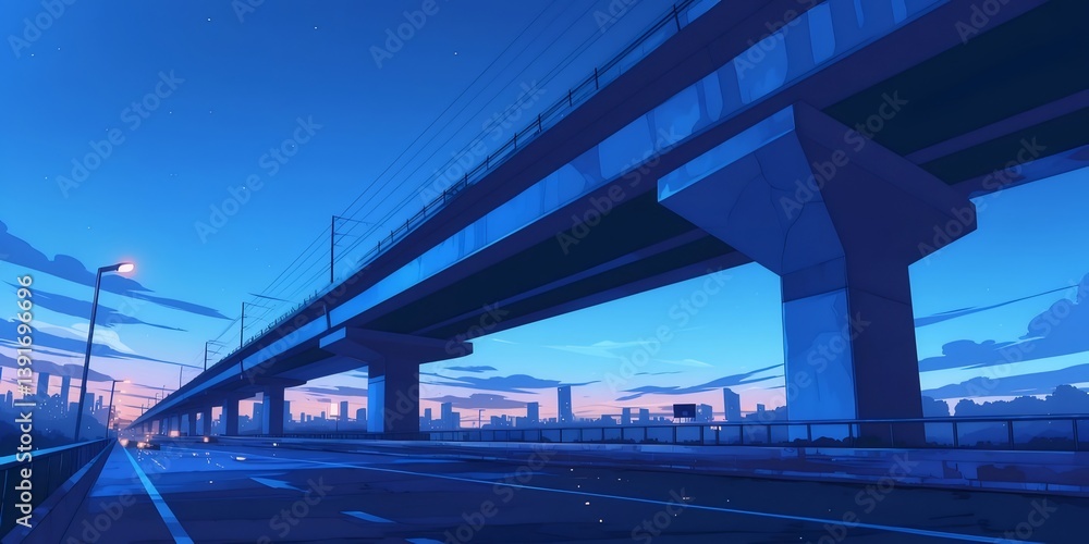 Pixel Art of Urban Overpass Highway with Blue Sky and Distant City Skyline Pixelated Aesthetic of a Concrete Bridge at Night Low Angle View Pixel Art of Urban Overpass Highway with Blue Sky and Distant City Skyline Pixelated Aesthetic of a Concrete Bridge at Night Low Angle View
