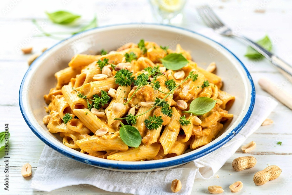 Vegan curry pasta with tofu and peanuts Vegan curry pasta with tofu and peanuts