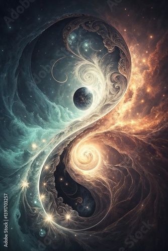 Yin Yang Cosmic Balance with Sacred Geometry for Spiritual Blogs, Feng Shui Websites, Holistic Healing Practices, Balance Teachings, Metaphysical Education and Esoteric Design