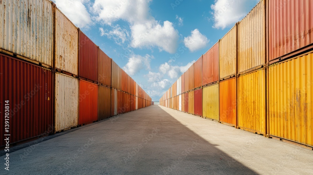 Fototapeta premium Container Terminal Pathway Under Sunny Sky