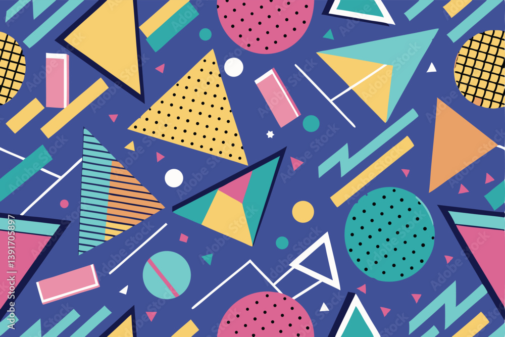 Obraz premium Memphis geometric seamless pattern. Multicolor abstract background