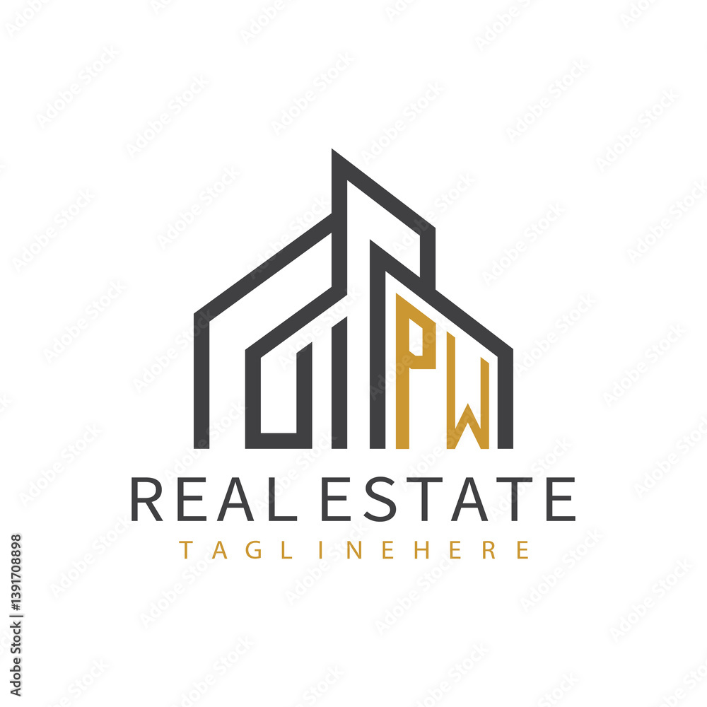Fototapeta premium initial monogram logo for real estate with building shape creative design 