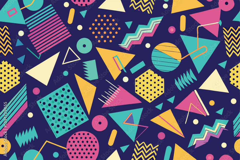 Obraz premium Memphis geometric seamless pattern. Multicolor abstract background