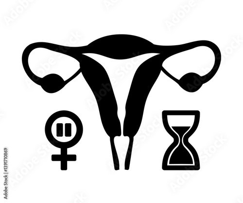 Menopause symbols with uterus, female anatomy.