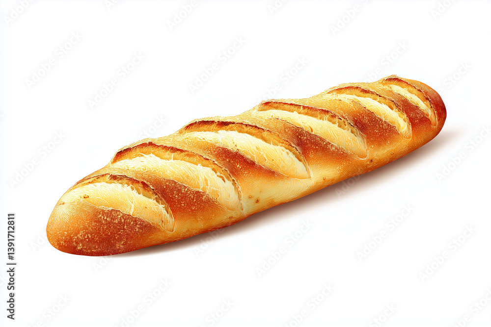 Freshly baked baguette showcasing golden crust and soft interior ideal for sandwiches or sides at dinner Freshly baked baguette showcasing golden crust and soft interior ideal for sandwiches or sides at dinner