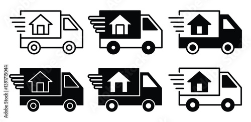 Moving House Icon Black and White Truck Delivery Symbols Vector Design