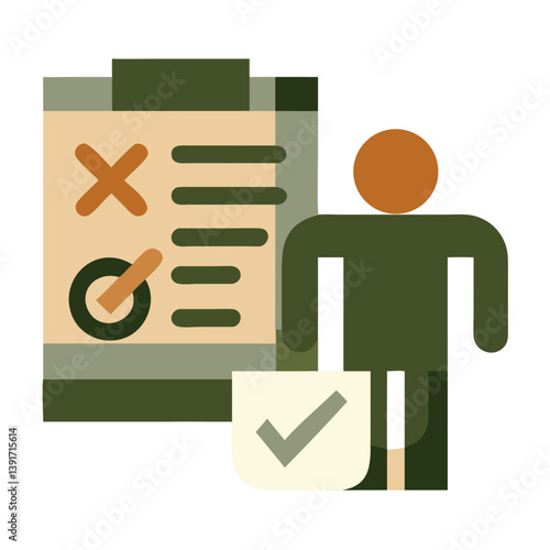 Person with a checkmark evaluating a checklist in a minimalist style  
